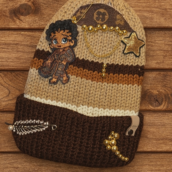 Brown & Gold Glam Beanie - Picture 1 of 1